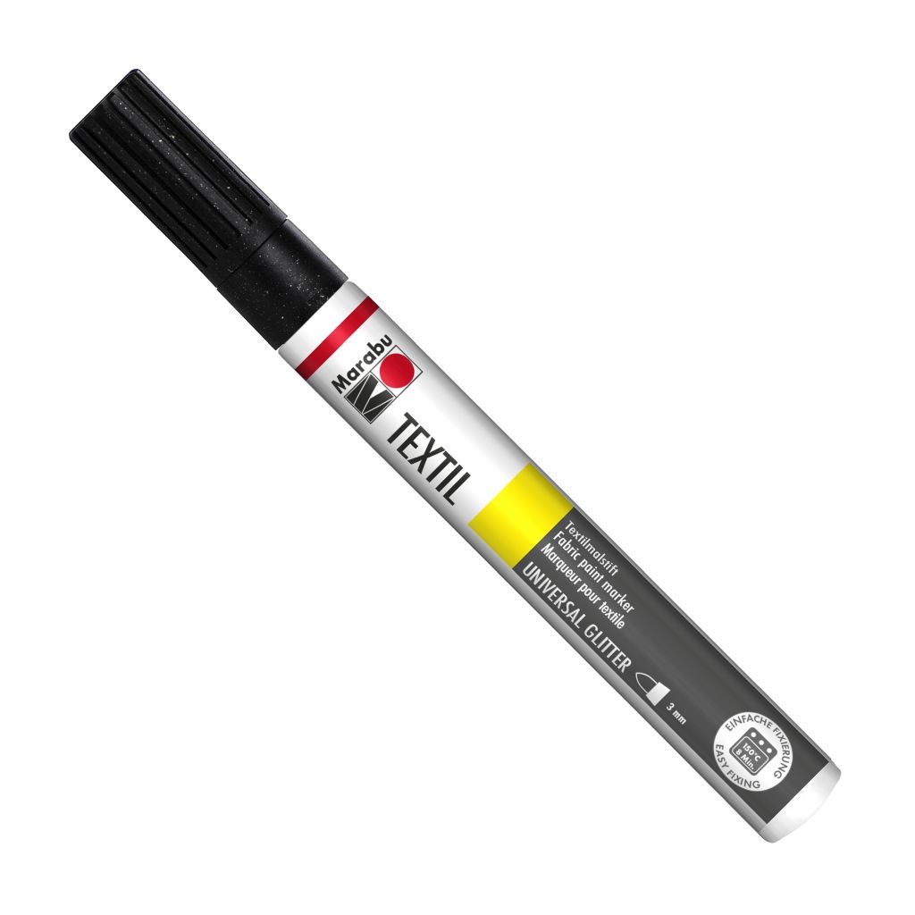 Marabu Textil Painter Glitter - Fabric Paint Marker - 3 MM - Black (573)