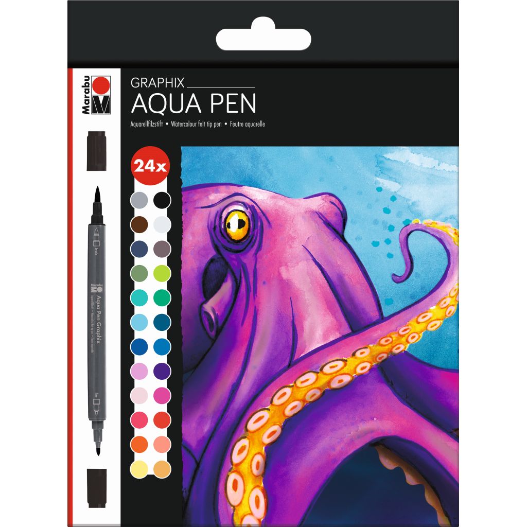 Marabu Aqua Pen Graphix Watercolour Felt Tip Pen Dual Tip (Fine Brush)  SETS