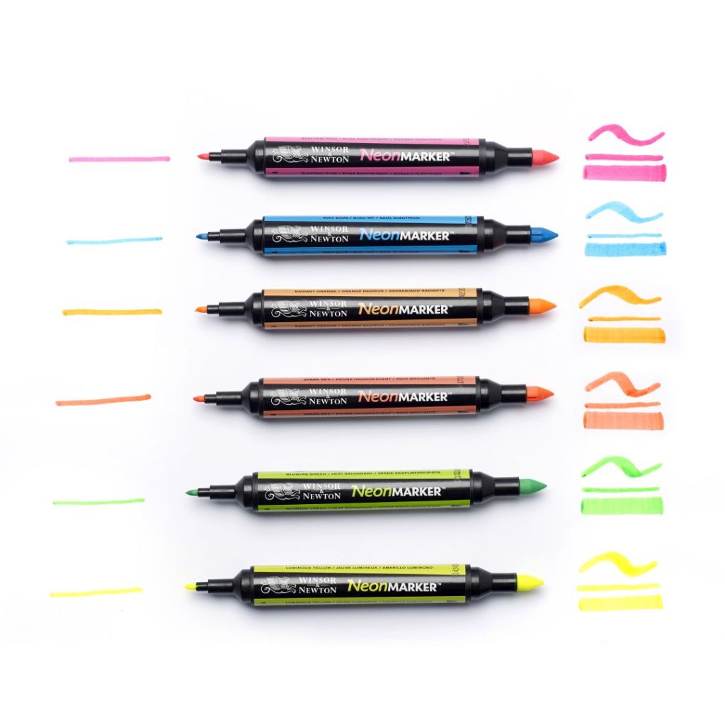 Winsor & Newton ProMarker - Twin Tip - Broad+Fine - Pigment Based - Neon Marker Set