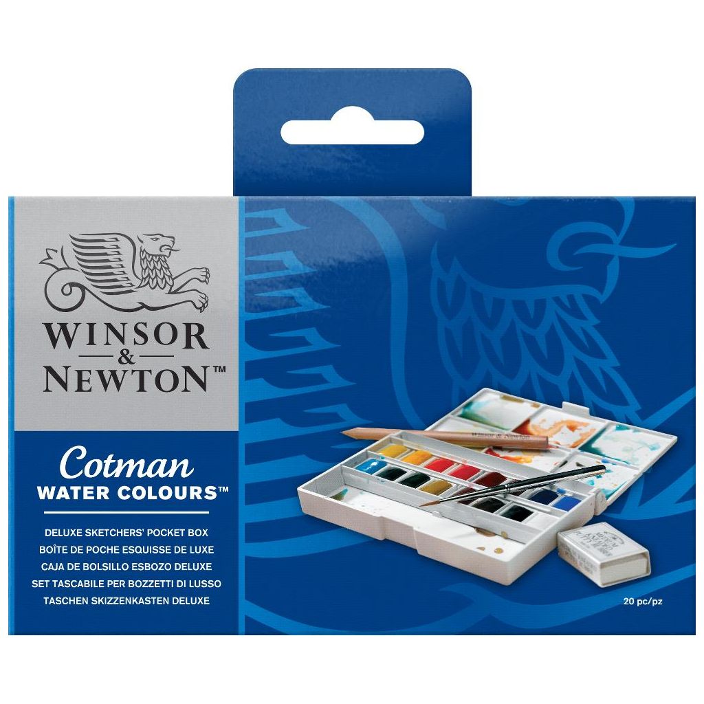 Winsor & Newton Cotman Water Colour Deluxe Sketchers’ Pocket Box – 16 Half Pans