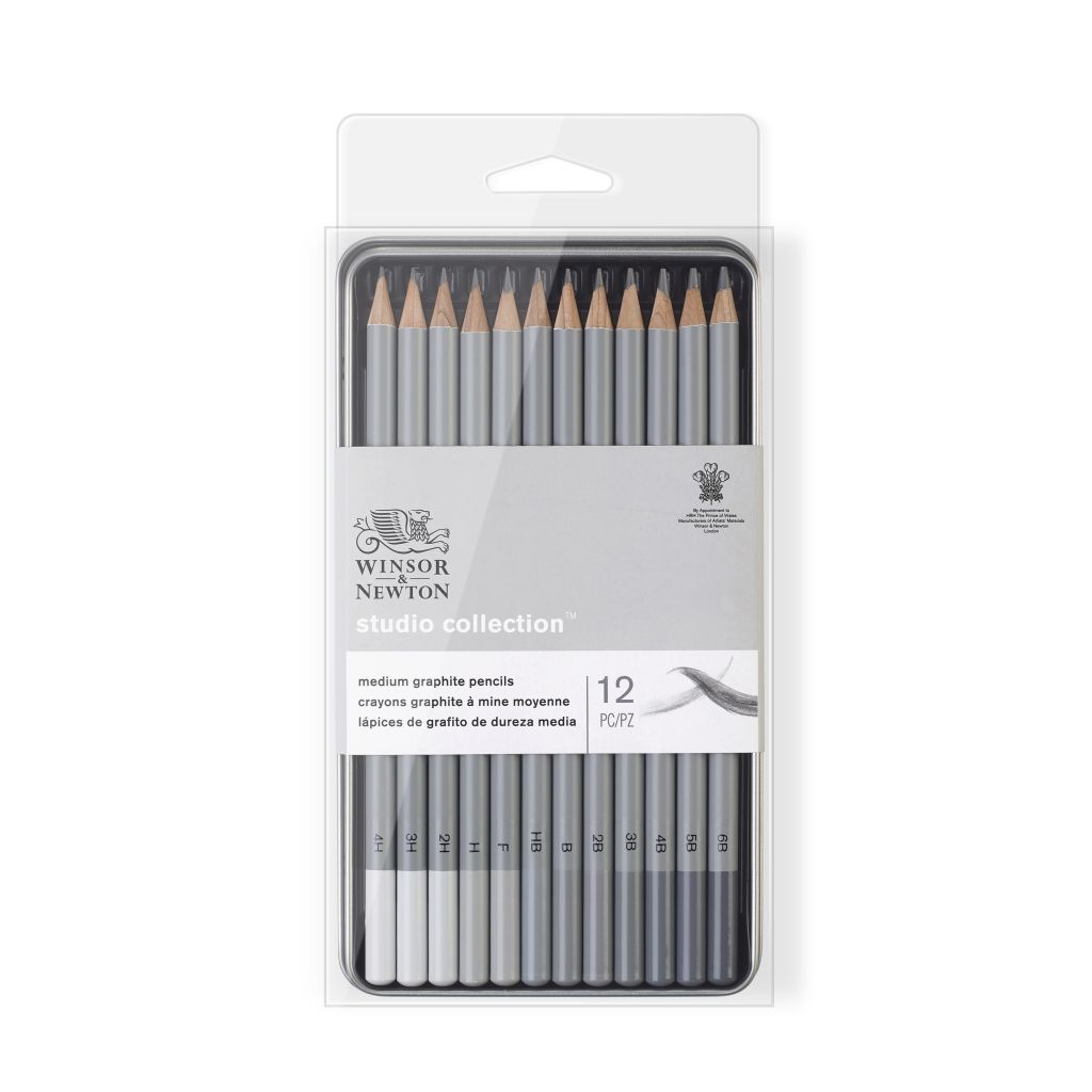 Winsor & Newton Studio Collection Medium Graphite Pencil - Set of 12 in Tin Box