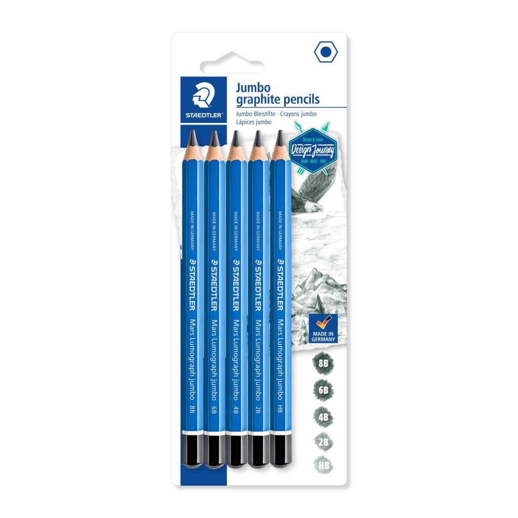 Staedtler Mars Lumograph Jumbo 100J - Drawing Graphite Pencil - Blistercard of 5 - Assorted Degrees