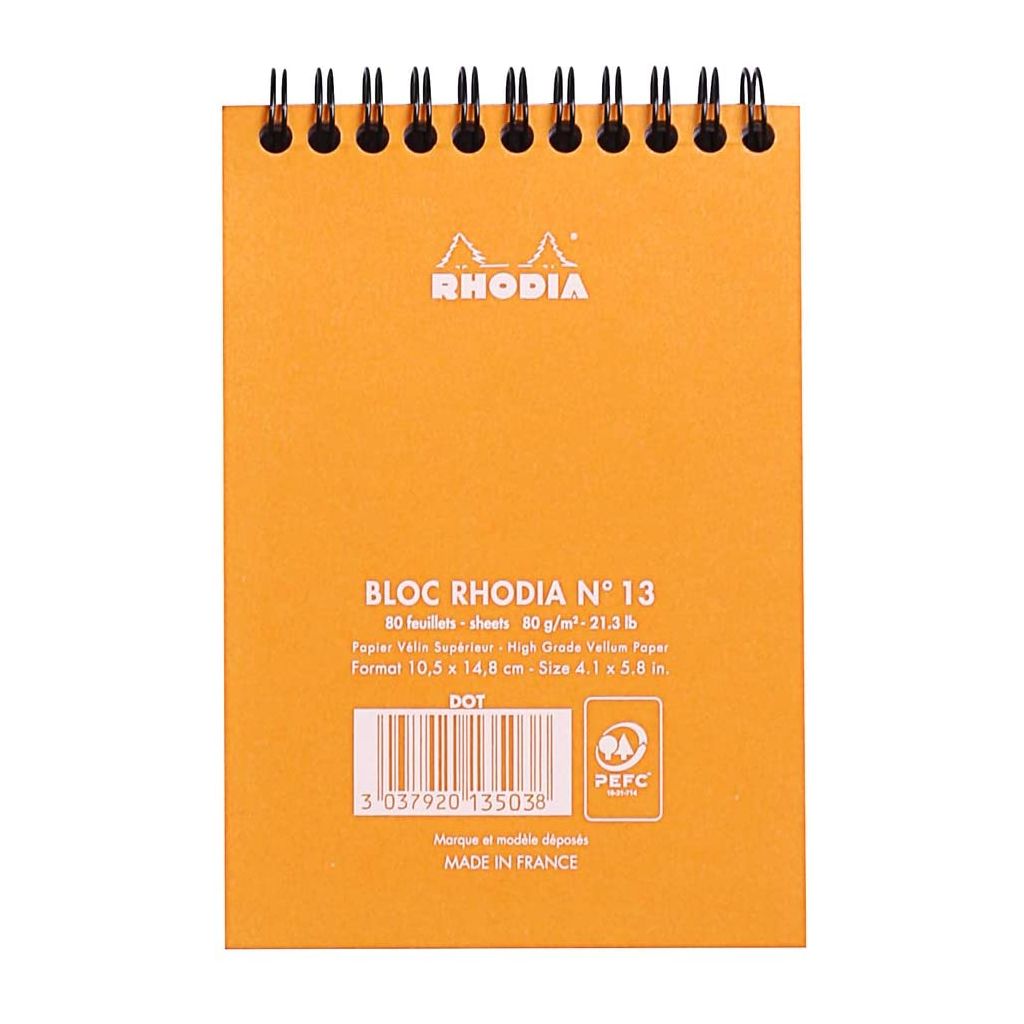 Rhodia - Classic Orange - Wirebound - Dot Grid Notepad - A6 (148 mm x 105 mm or 4.1