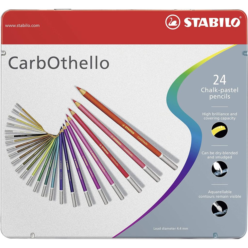 Stabilo CarbOthello - Chalk Pastel Pencil - Metal Box of 24 Assorted Colours