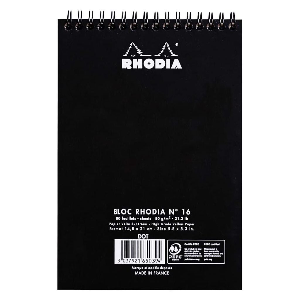 Rhodia - Classic Black - Wirebound - Dot Grid Notepad - A5 (148 mm x 210 mm or 5.8