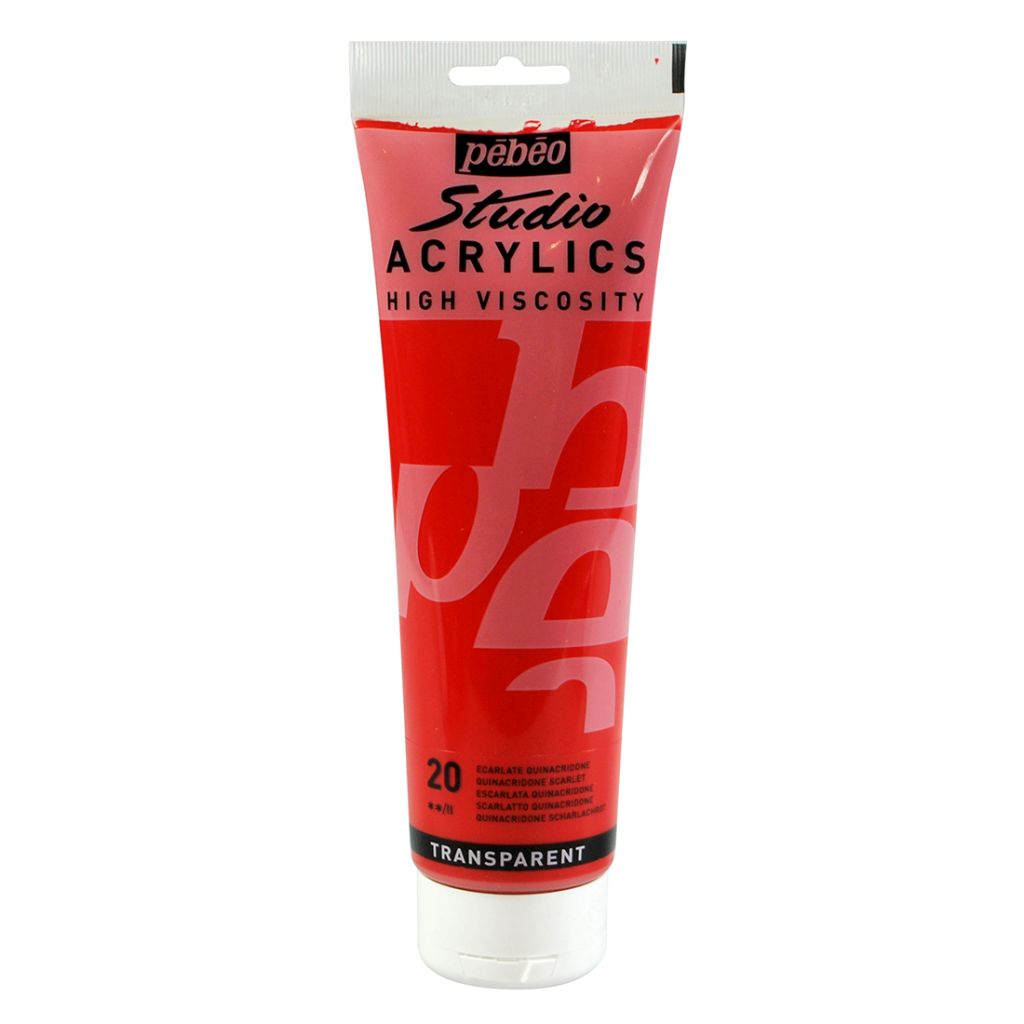 Pebeo High Viscosity Studio Acrylics - Quinacridone Scarlet (20) - Tube of 250 ML