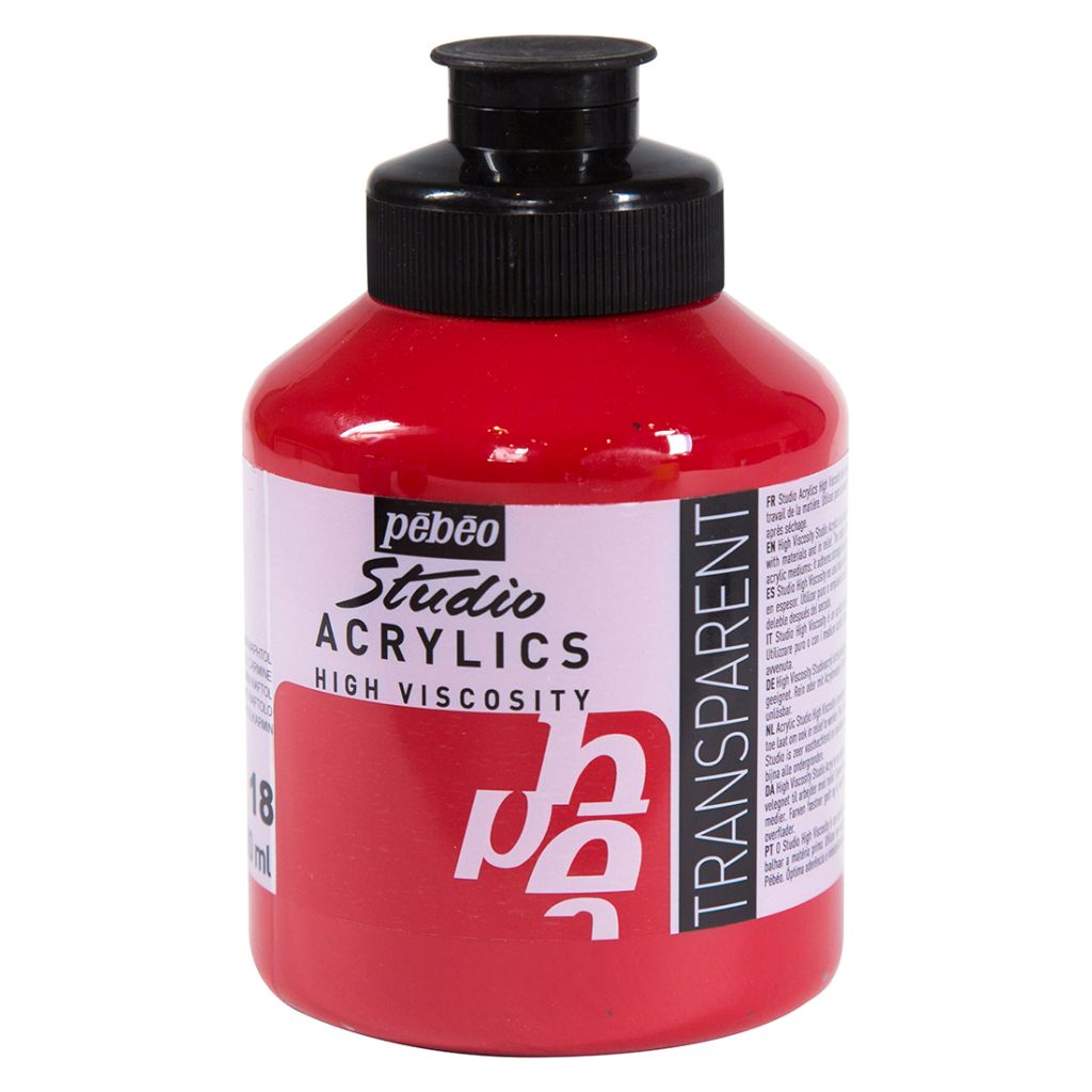 Pebeo High Viscosity Studio Acrylics - Naphthol Carmine (18) - Jar of 500 ML