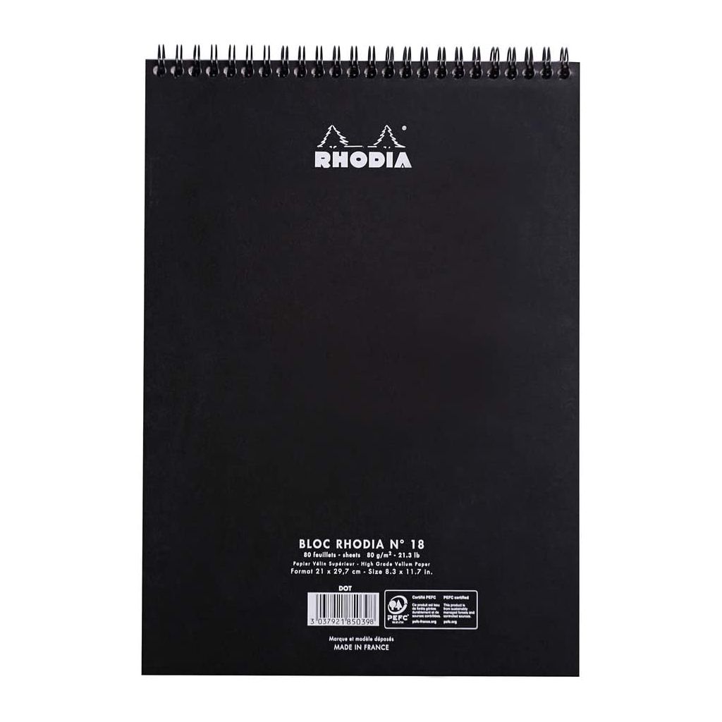 Rhodia - Classic Black - Wirebound - Dot Grid Notepad - A4 (210 mm x 297 mm or 8.3