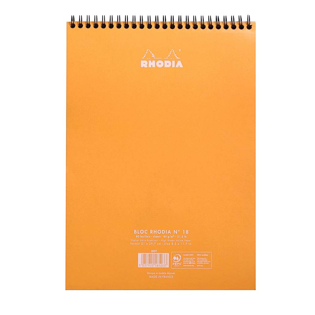 Rhodia - Classic Orange - Wirebound - Dot Grid Notepad - A4 (210 mm x 297 mm or 8.3