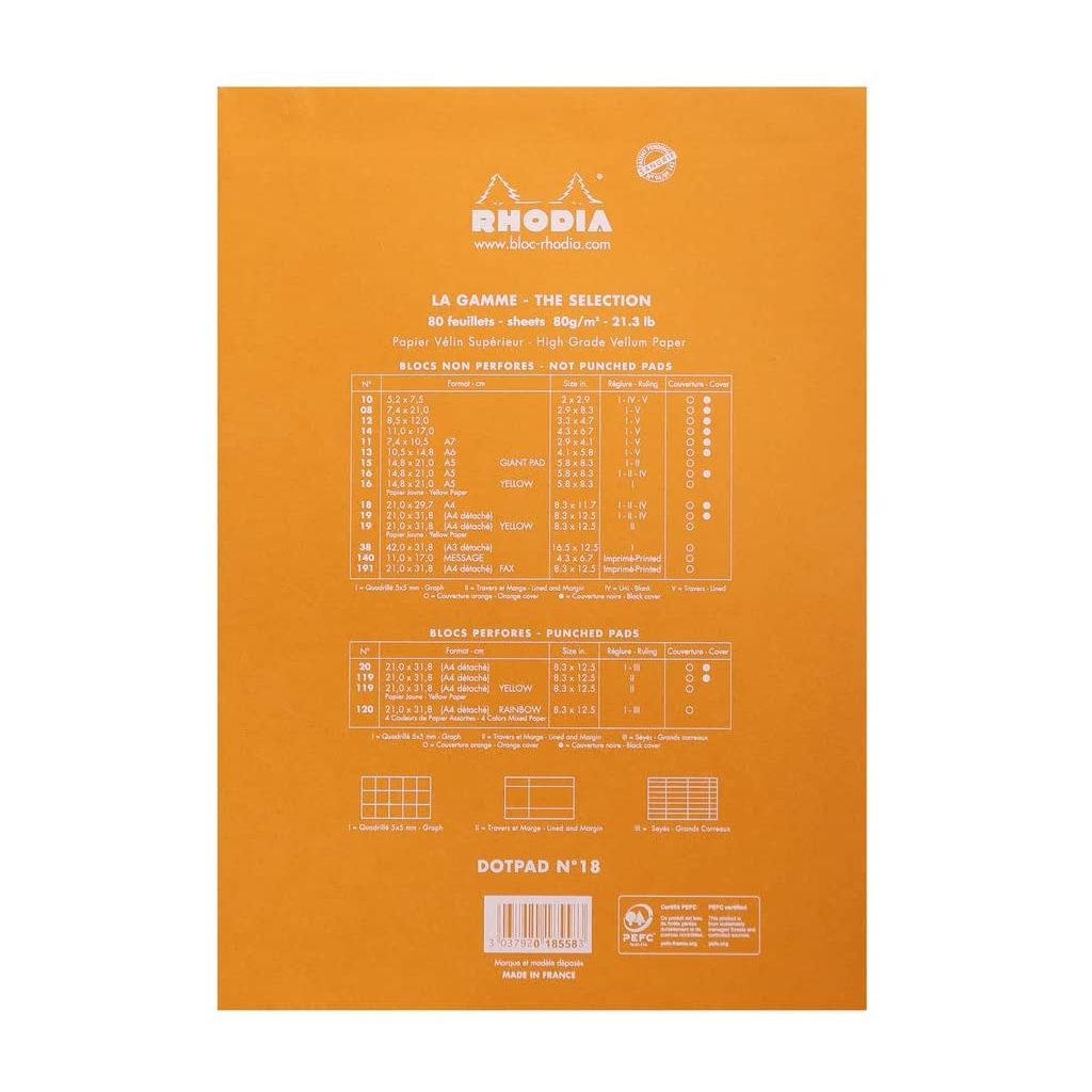 Rhodia - Basics Orange No. 18 - Stapled - Dot Grid Pad - A4 (210 mm x 297 mm or 8.3