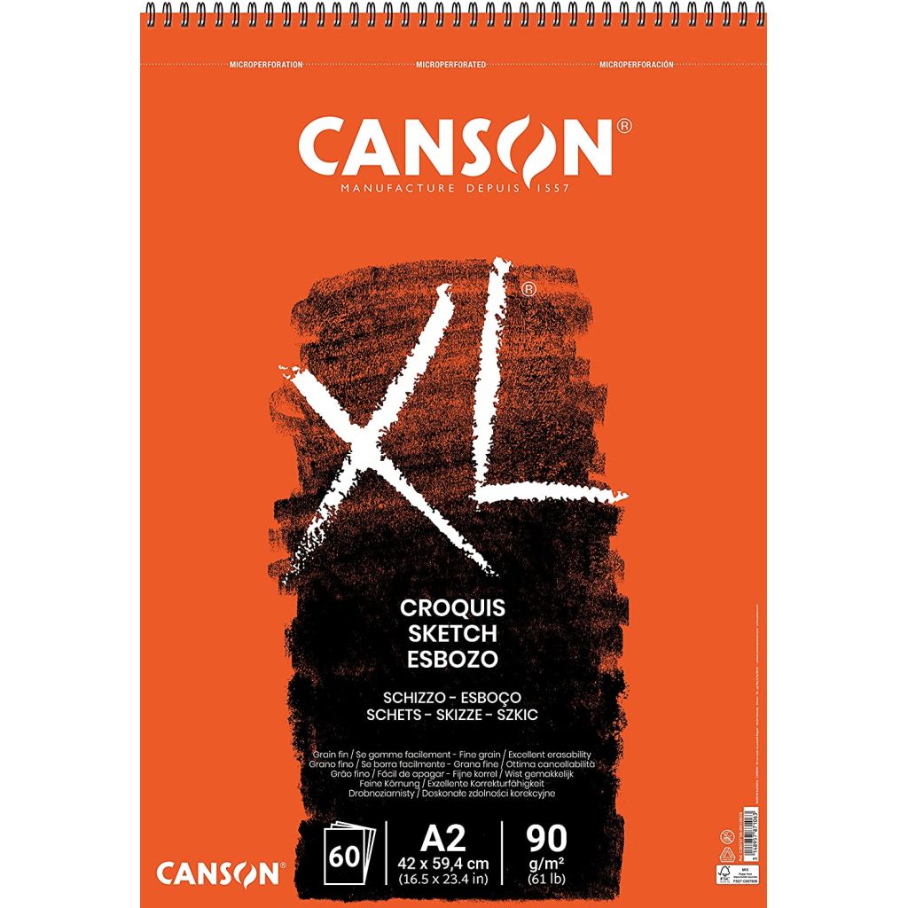 Canson XL Croquis - Drawing & Sketching Paper - 90 GSM A2 (42x 59.4 cm or 16.5 x 23.4'') - Album of 60 Light Grain Sheets