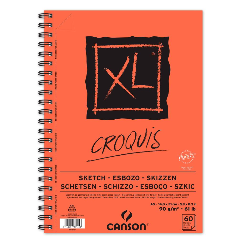 Canson XL Croquis - Drawing & Sketching Paper - 90 GSM A5 (14.8x 21 cm or 5.9 x 8.3'') - Album of 60 Light Grain Sheets