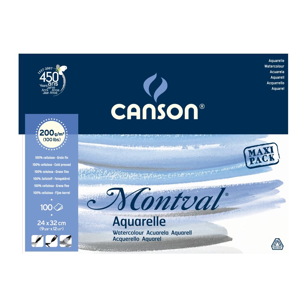 Canson Montval 200 GSM 24 x 32 cm Pad of 100 Fine Grain Sheets