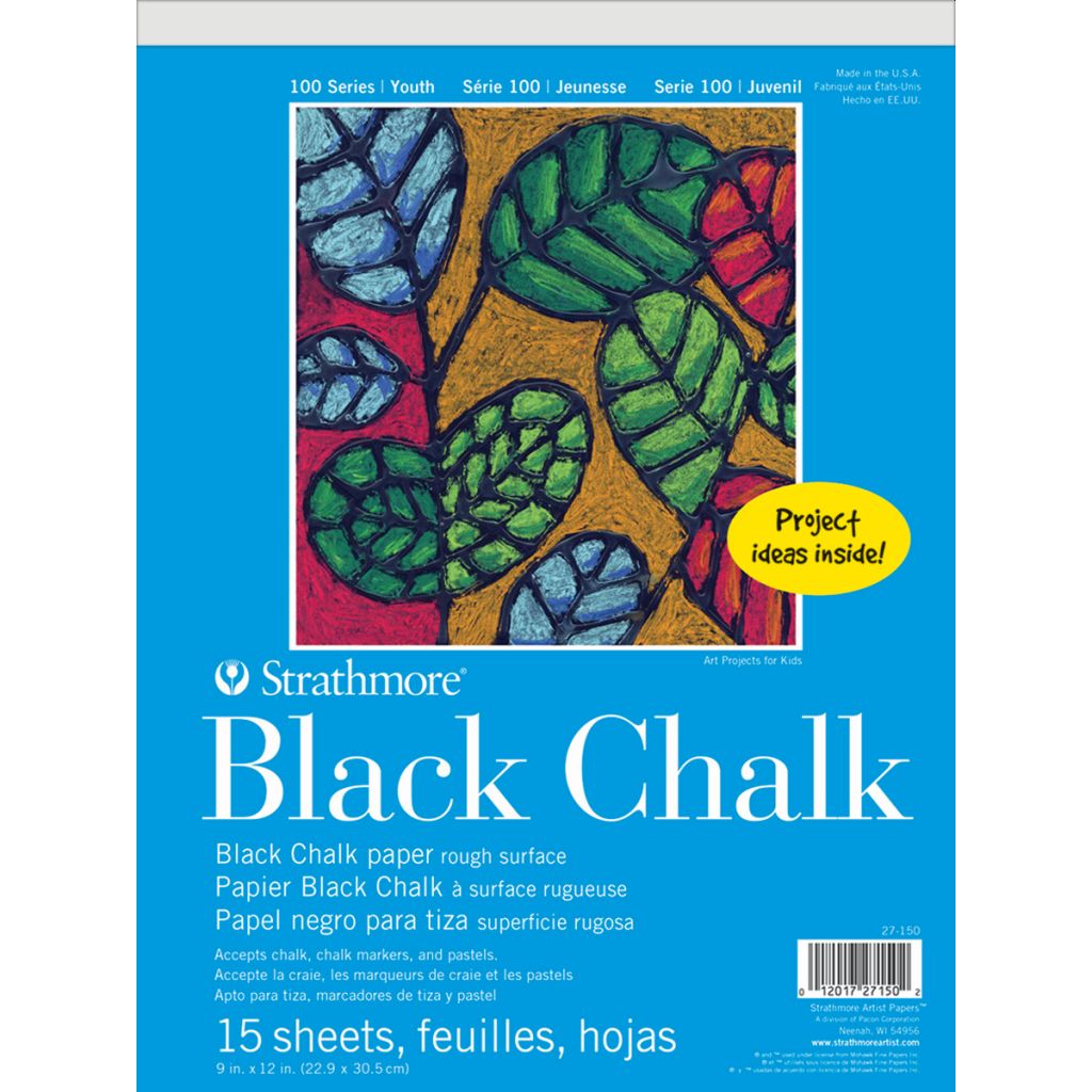 Strathmore 100 Series Black Chalk 9'' x 15'' Black Rough - Short Side Tape Bound Pad  of 15 Sheets