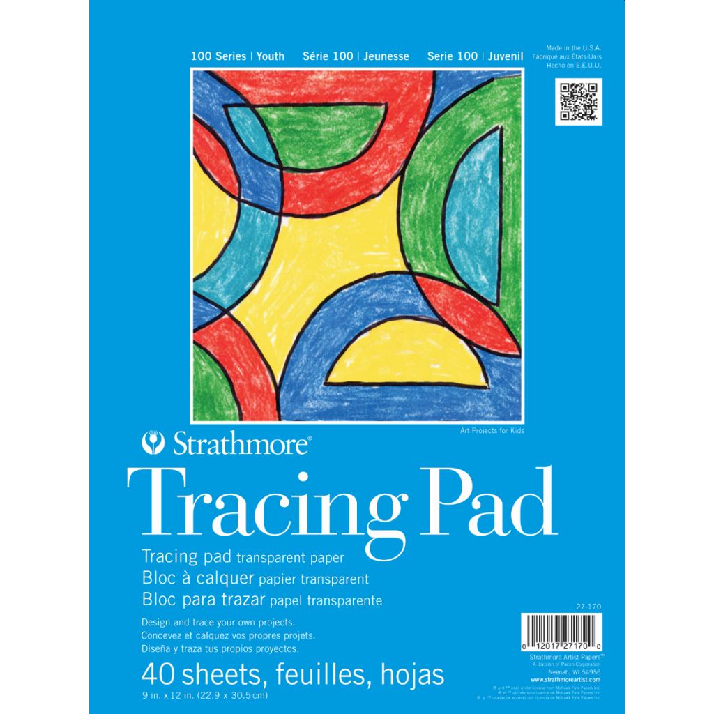 Strathmore 100 Series Tracing 9''x12'' Transparent White Fine tooth Paper, Short-Side Tape Bound Pad of 40 Sheets