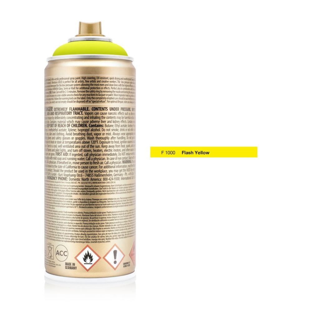 Montana Gold Acrylic Professional Spray Paint - 400 ML Can - Flash Yellow (F 1000)