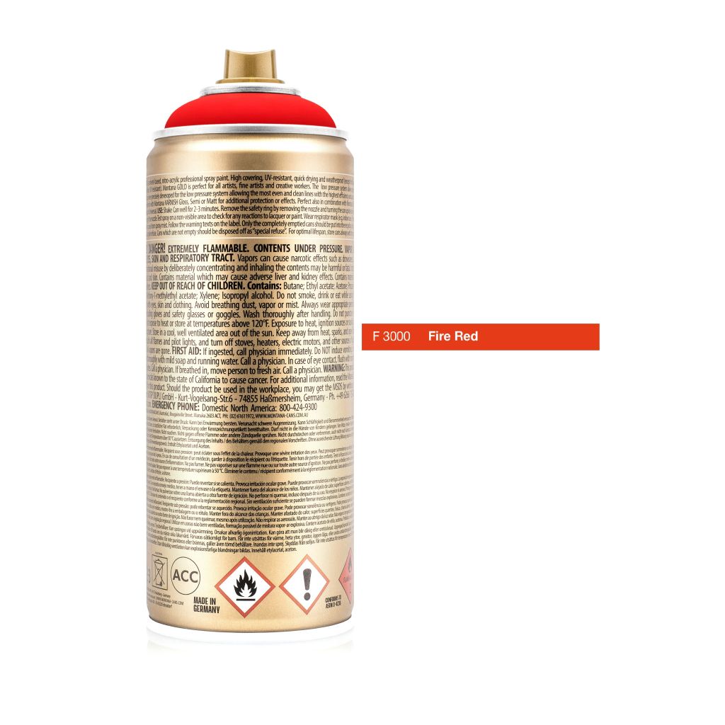 Montana Gold Acrylic Professional Spray Paint - 400 ML Can - Fire Red (F 3000)