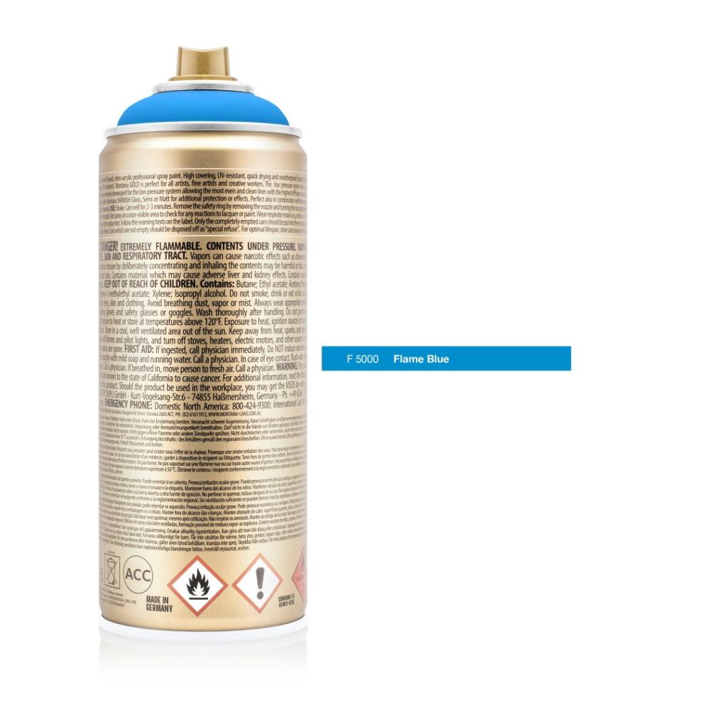 Montana Gold Acrylic Professional Spray Paint - 400 ML Can - Flame Blue (F 5000)