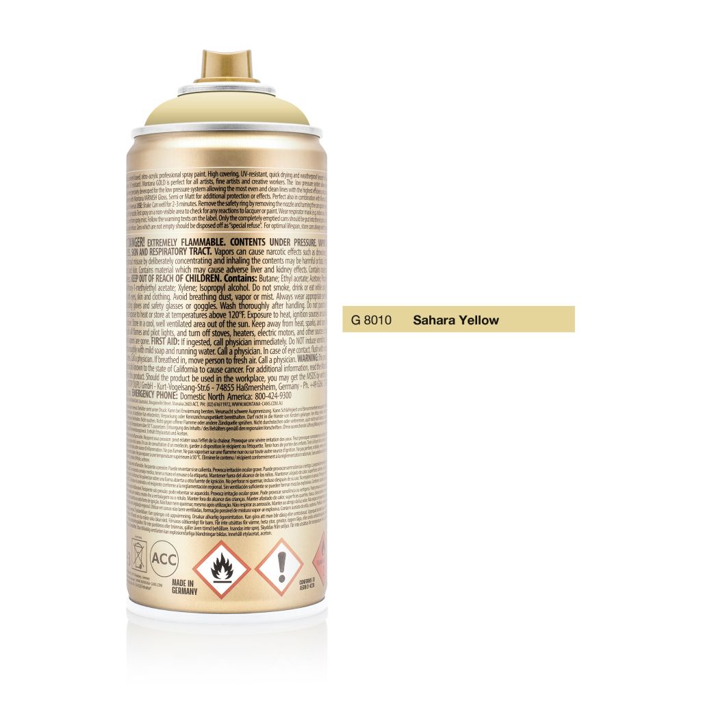 Montana Gold Acrylic Professional Spray Paint - 400 ML Can - Sahara Yellow (G 8010)