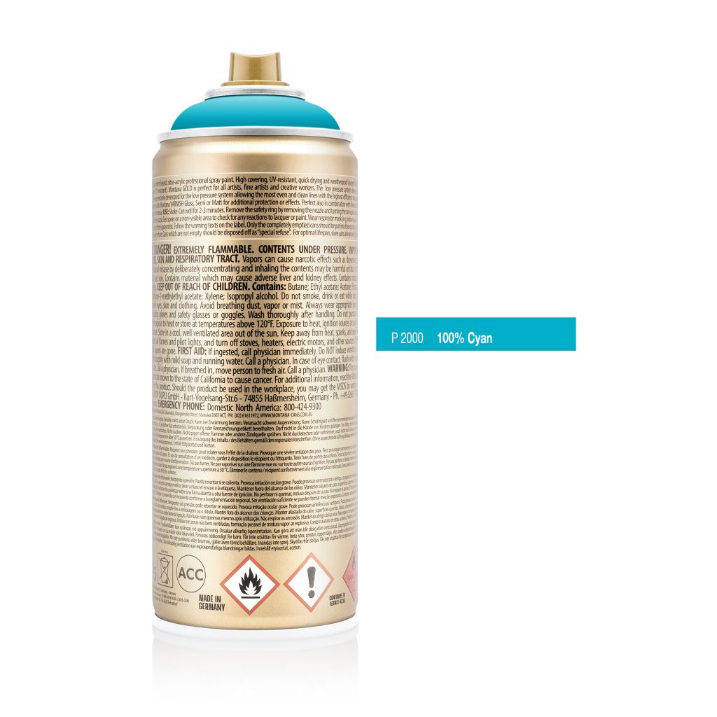 Montana Gold Acrylic Professional Spray Paint - 400 ML Can - 100% Cyan (P 2000)