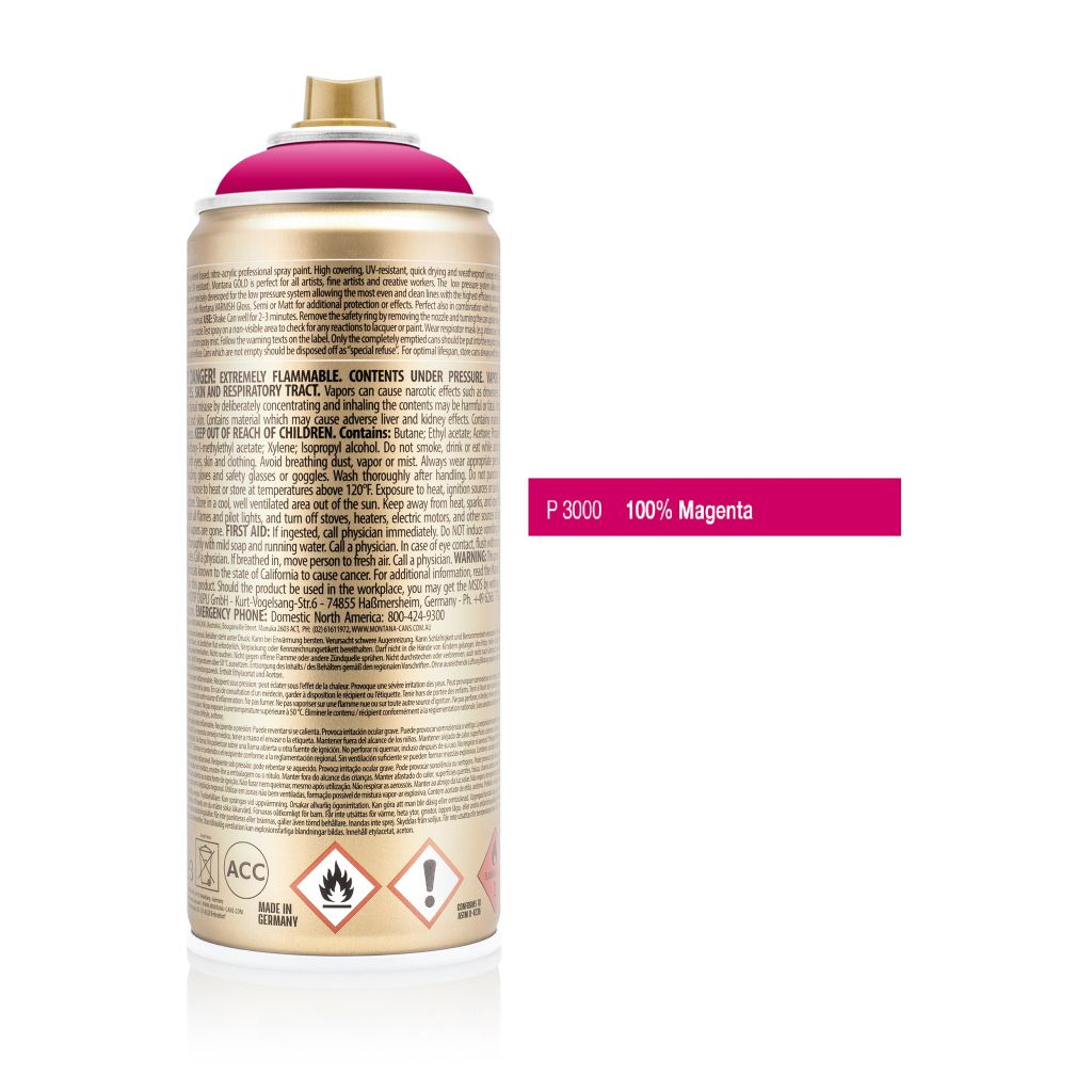 Montana Gold Acrylic Professional Spray Paint - 400 ML Can - 100% Magenta (P 3000)