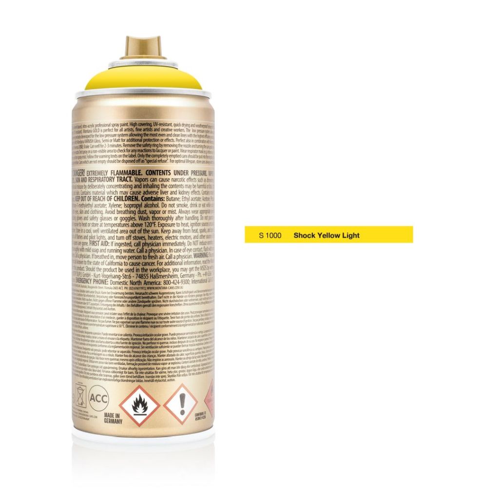 Montana Gold Acrylic Professional Spray Paint - 400 ML Can - Shock Yellow Light (S 1000)