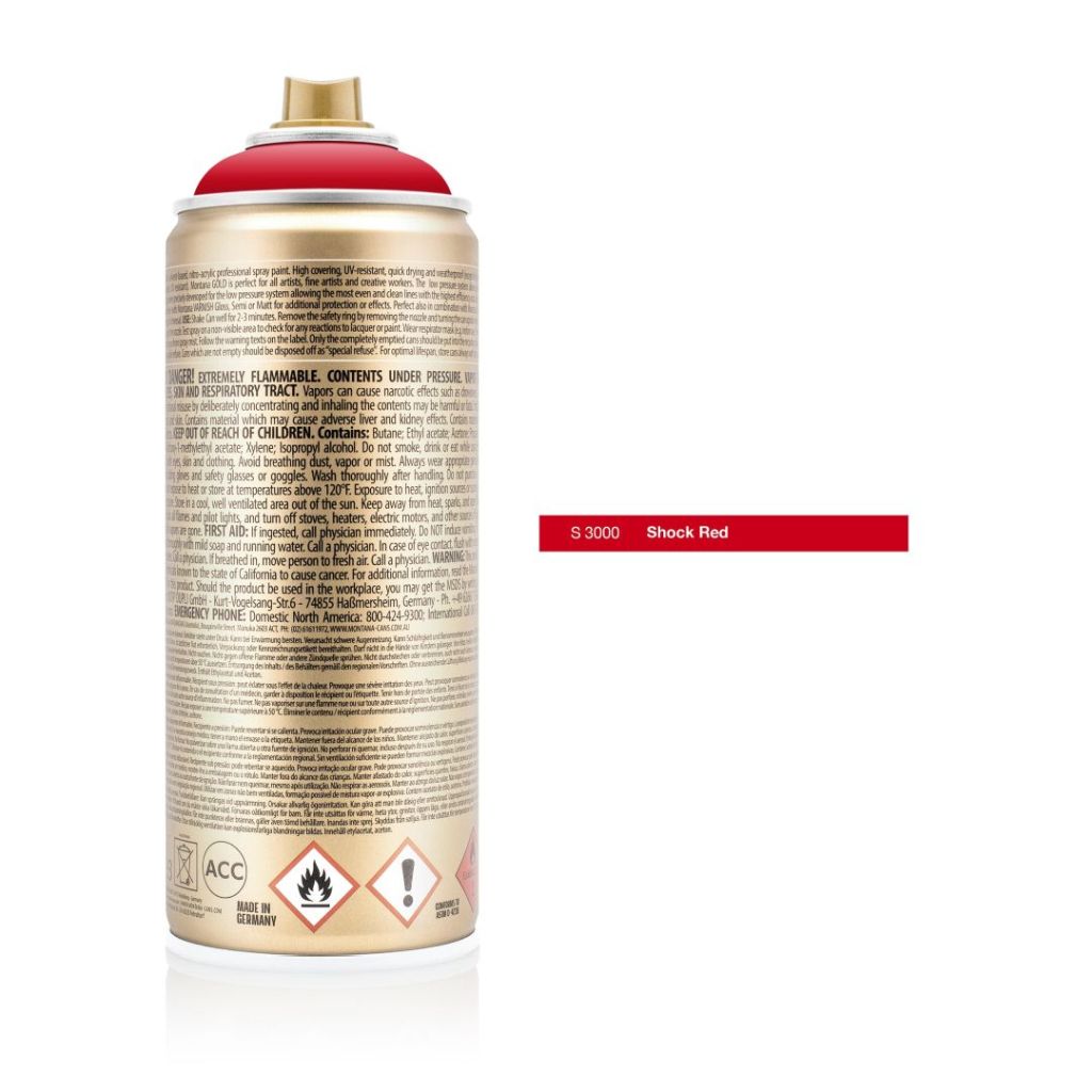 Montana Gold Acrylic Professional Spray Paint - 400 ML Can - Shock Red (S 3000)