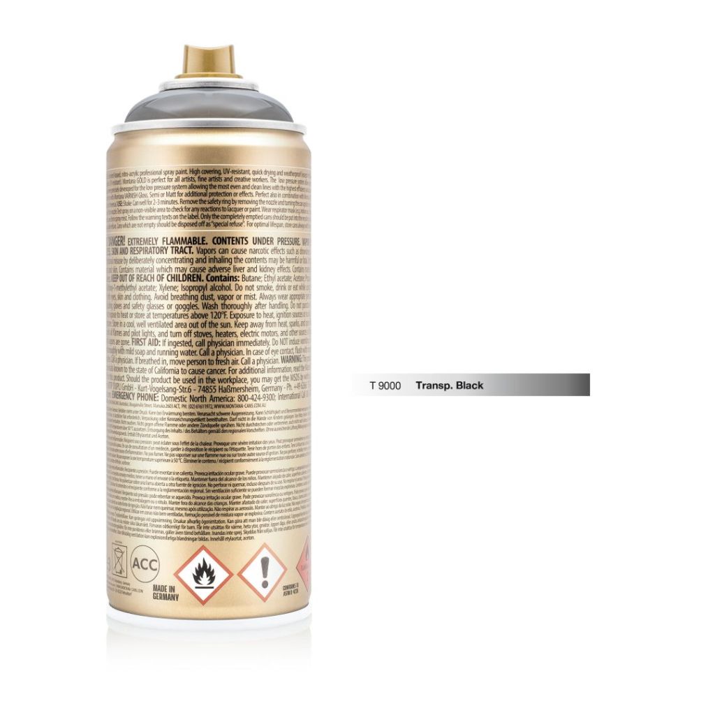 Montana Gold Acrylic Professional Spray Paint - 400 ML Can - Transparent Black (T 9000)