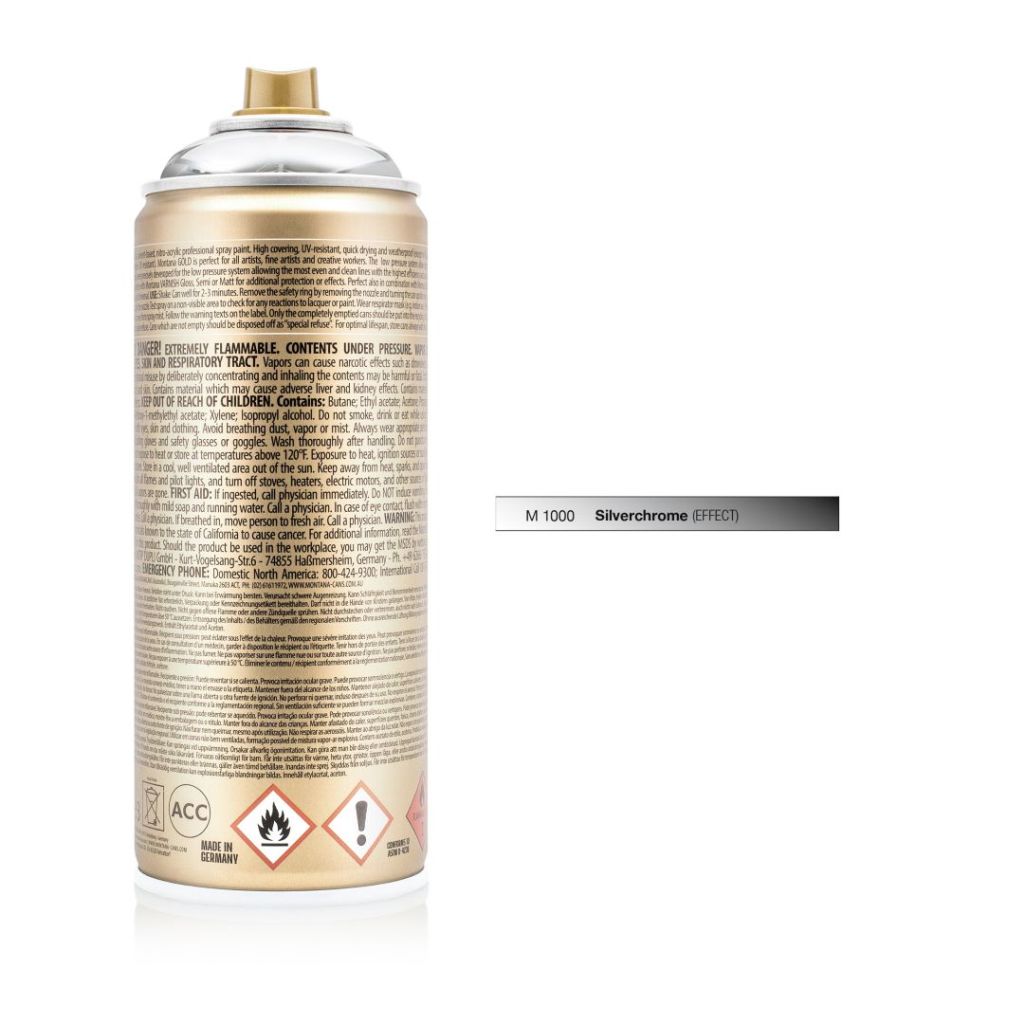 Montana Gold Acrylic Professional Spray Paint - 400 ML Can - Silverchrome (M 1000)