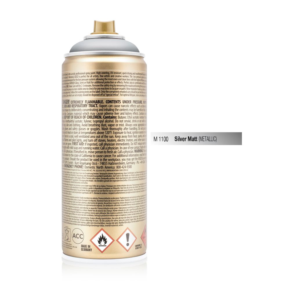 Montana Gold Acrylic Professional Spray Paint - 400 ML Can - Silver Matt (M 1100)