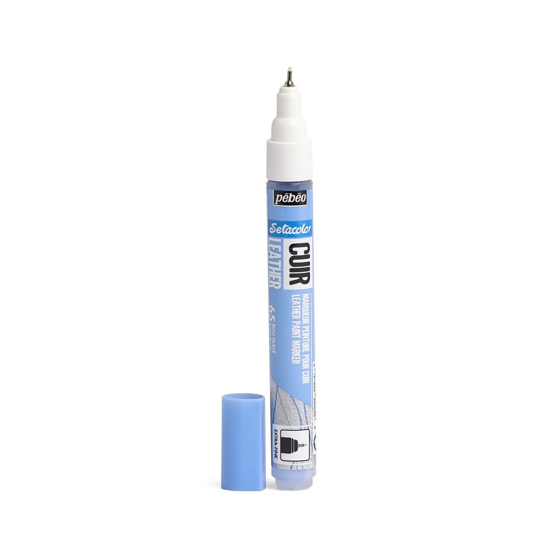 Pebeo Setacolour Leather Paint Marker - Extra-Fine Round Tip - 0.7 MM - Iced Blue (65)