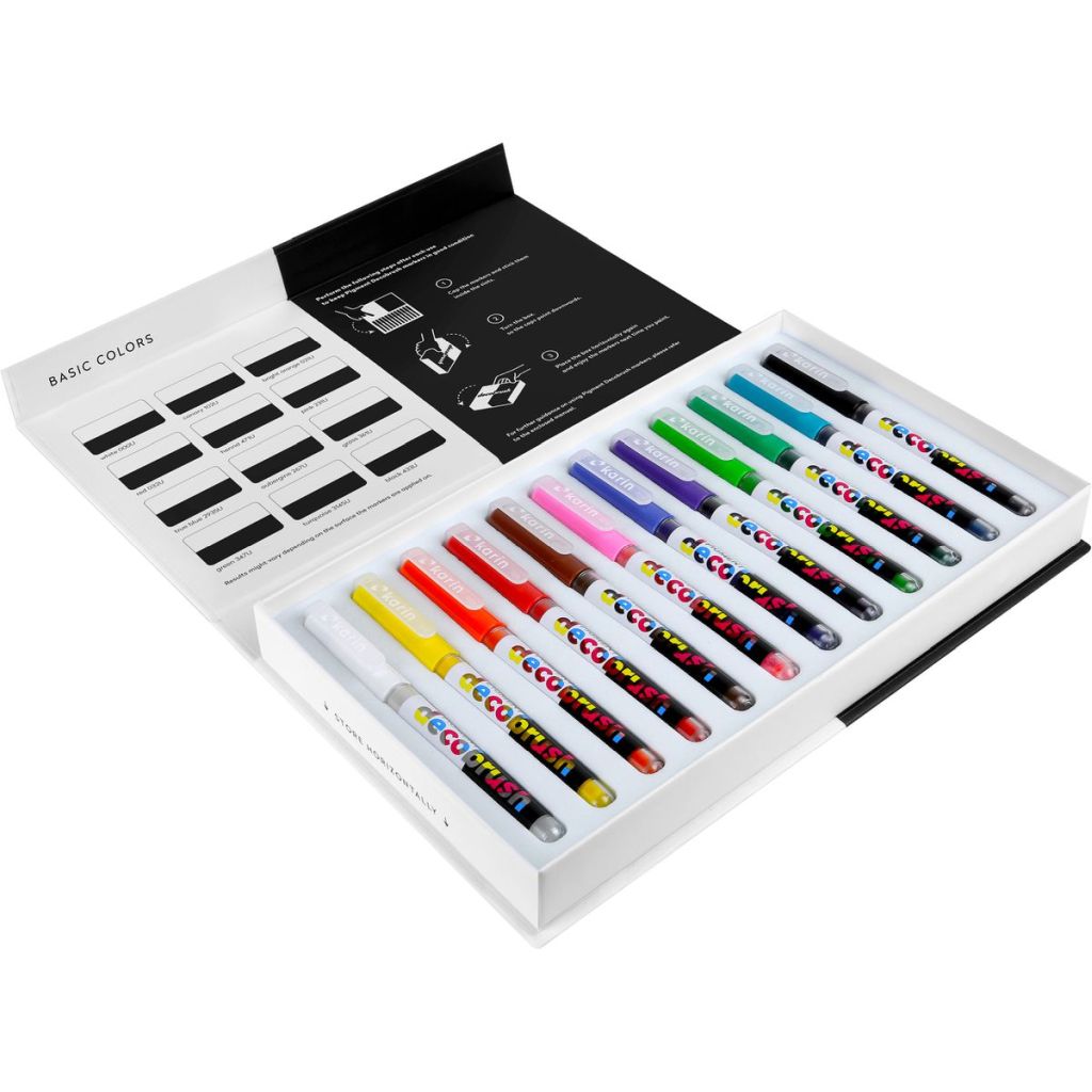 Karin Pigment DecoBrush Acrylic Marker - Basic Colours Set - 12 Colours