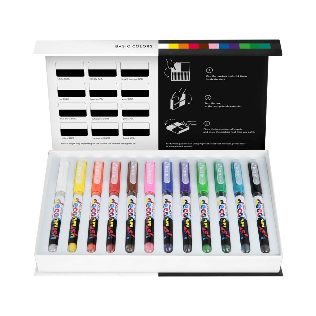 Karin Pigment DecoBrush Acrylic Marker - Basic Colours Set - 12 Colours