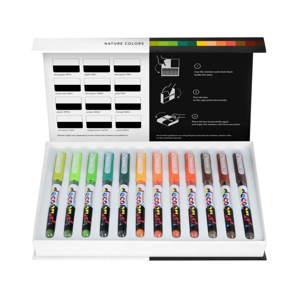 Karin Pigment DecoBrush Acrylic Marker - Nature Colours Set - 12 Colours