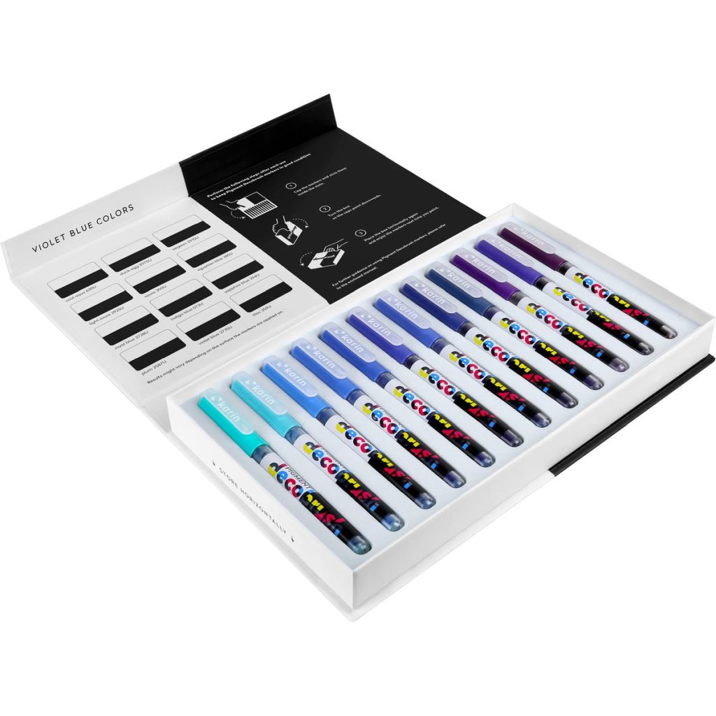 Karin Pigment DecoBrush Acrylic Marker - Violet Blue Colours Set - 12 Colours