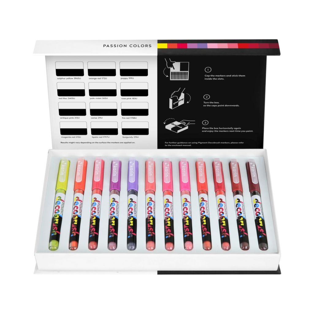 Karin Pigment DecoBrush Acrylic Marker - Passion Colours Set - 12 Colours