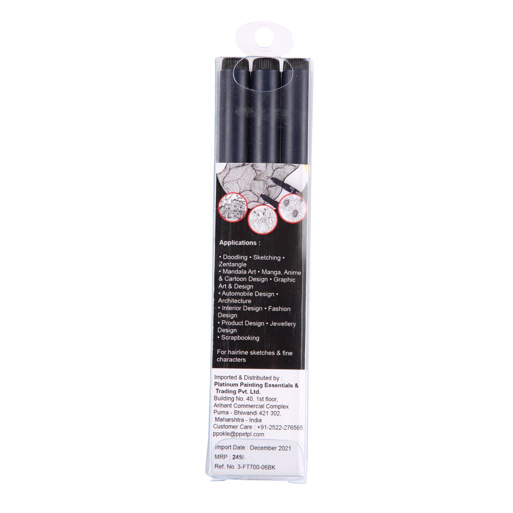 Snowman Drawing, Zentangle & Manga Pens - Black - 0.6 - Pack of 3