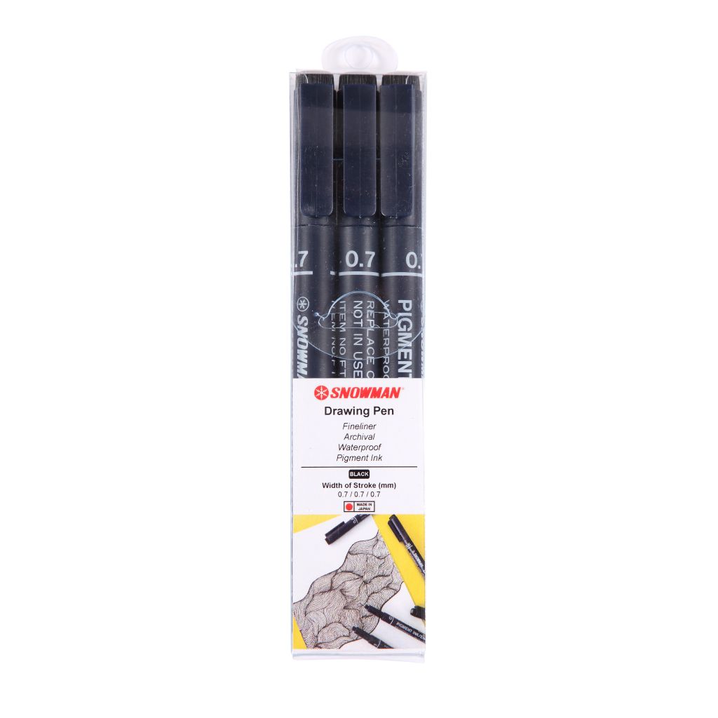 Snowman Drawing, Zentangle & Manga Pens - Black - 0.7 - Pack of 3