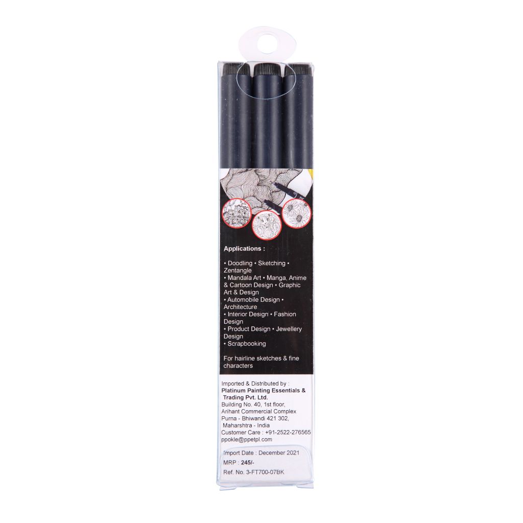 Snowman Drawing, Zentangle & Manga Pens - Black - 0.7 - Pack of 3