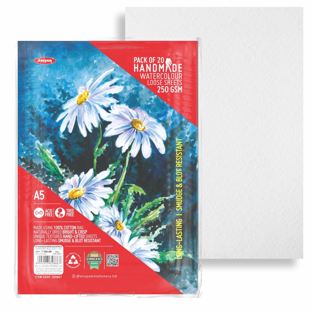 Anupam 100% Cotton Handmade Watercolour Paper A5, 250 GSM