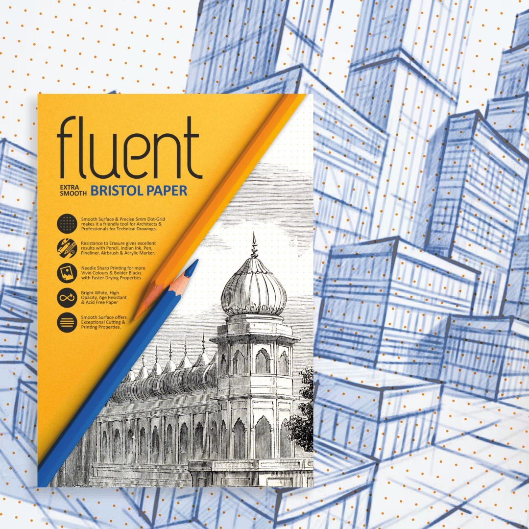 Anupam Fluent Bristol Paper A3 200 GSM Extra Smooth Surface - Dot Grid, Book of 20 Sheets