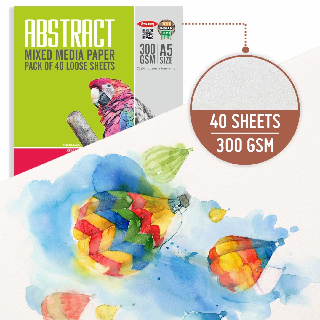 Anupam Abstract Professional Mix Media Paper A5 300 GSM, Cold Press, Polypack of 40 Sheets