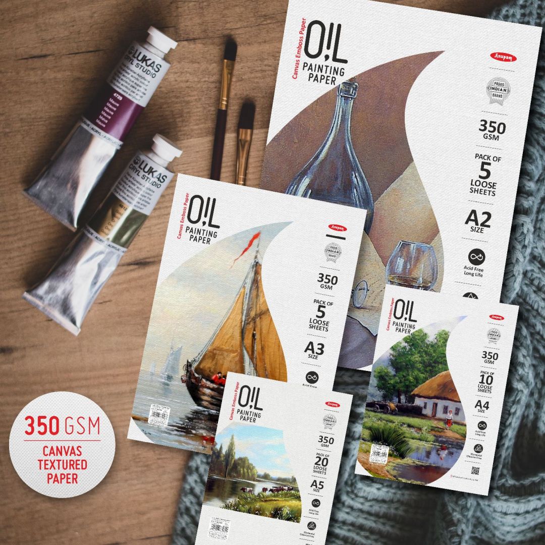 Anupam Oil Painting Paper 350 GSM Canvas Emboss Natural White Paper ...