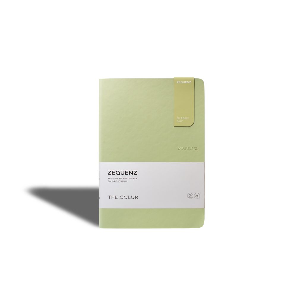 Zequenz Classic 360 - The Color Collection - Flexible Roll-Up Journal Olive Cover - Squared A5 (14.5 x 21 cm) - Cream Coloured Paper - 80 GSM - Notebook of 100 Sheets