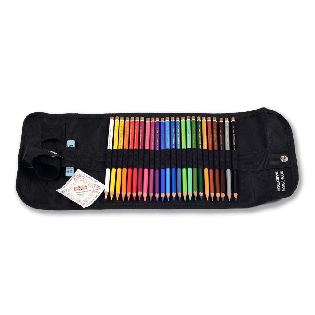 Koh-I-Noor Polycolor Artist's Coloured Pencils - Assorted - Set of 24 In Roll Up Pencil Case