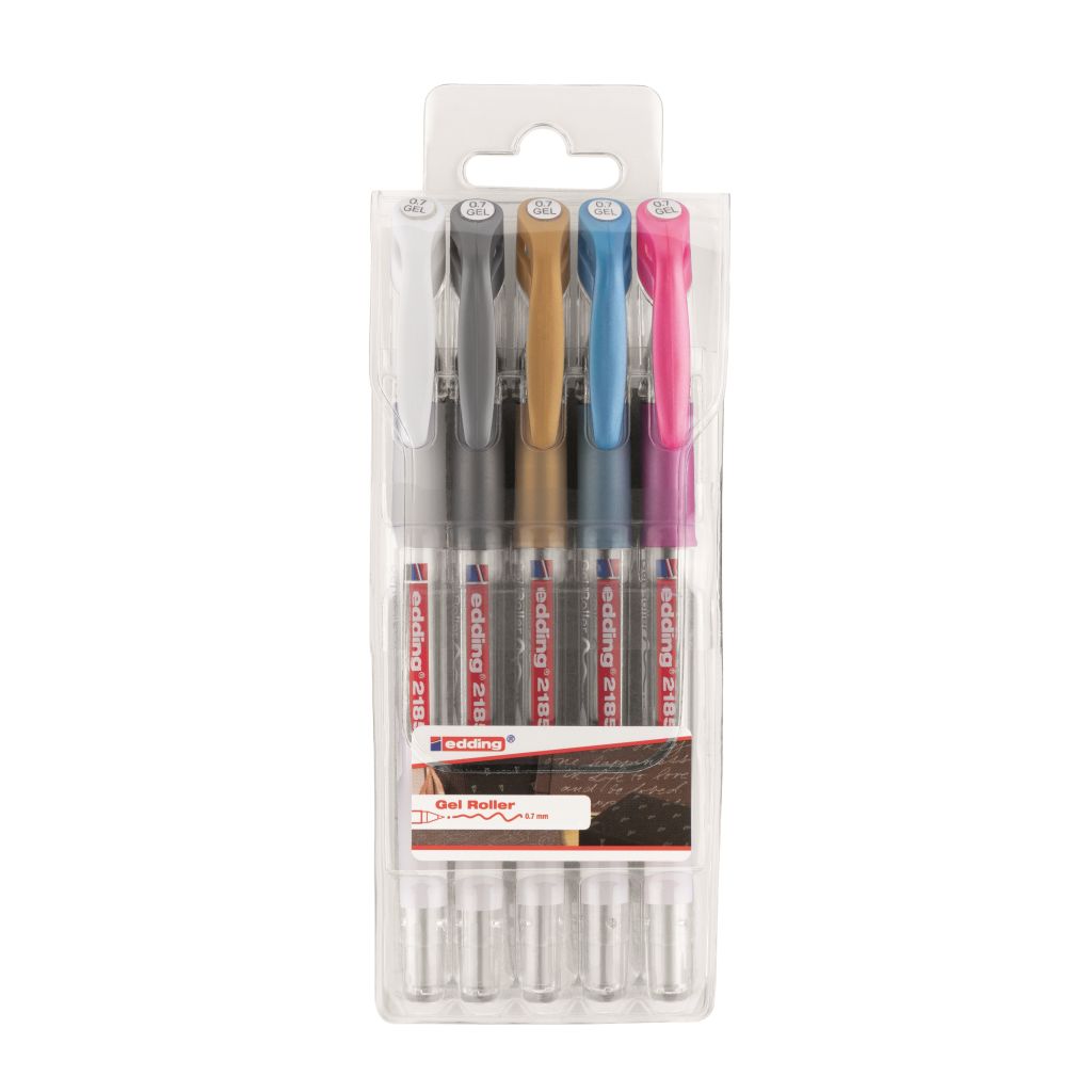 Edding 2185 Gel Ink - Rollerball Pen - 0.7 MM - Set of 7 - Metallic Colours with White