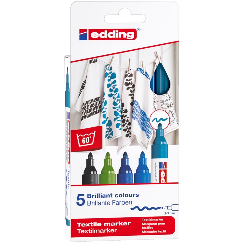 Edding Textile Marker (2 - 3 MM) - Set of 5 - Cool Colours