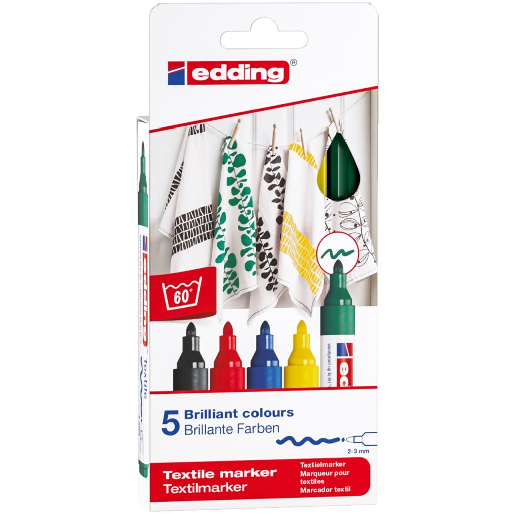 Edding Textile Marker (2 - 3 MM) - Set of 5 - Basic Colours