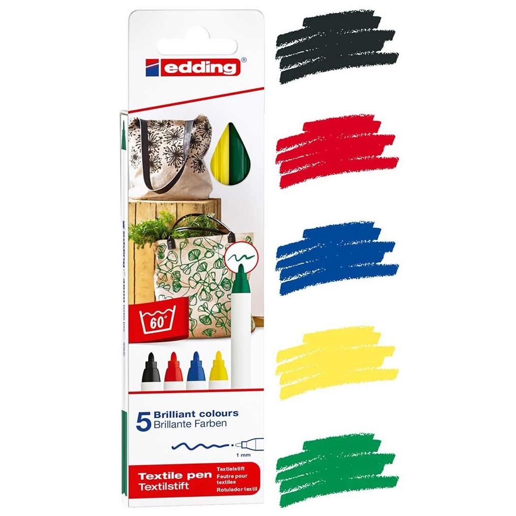 Edding Textile Pen (1 MM) - Set of 5 - Assorted Colours