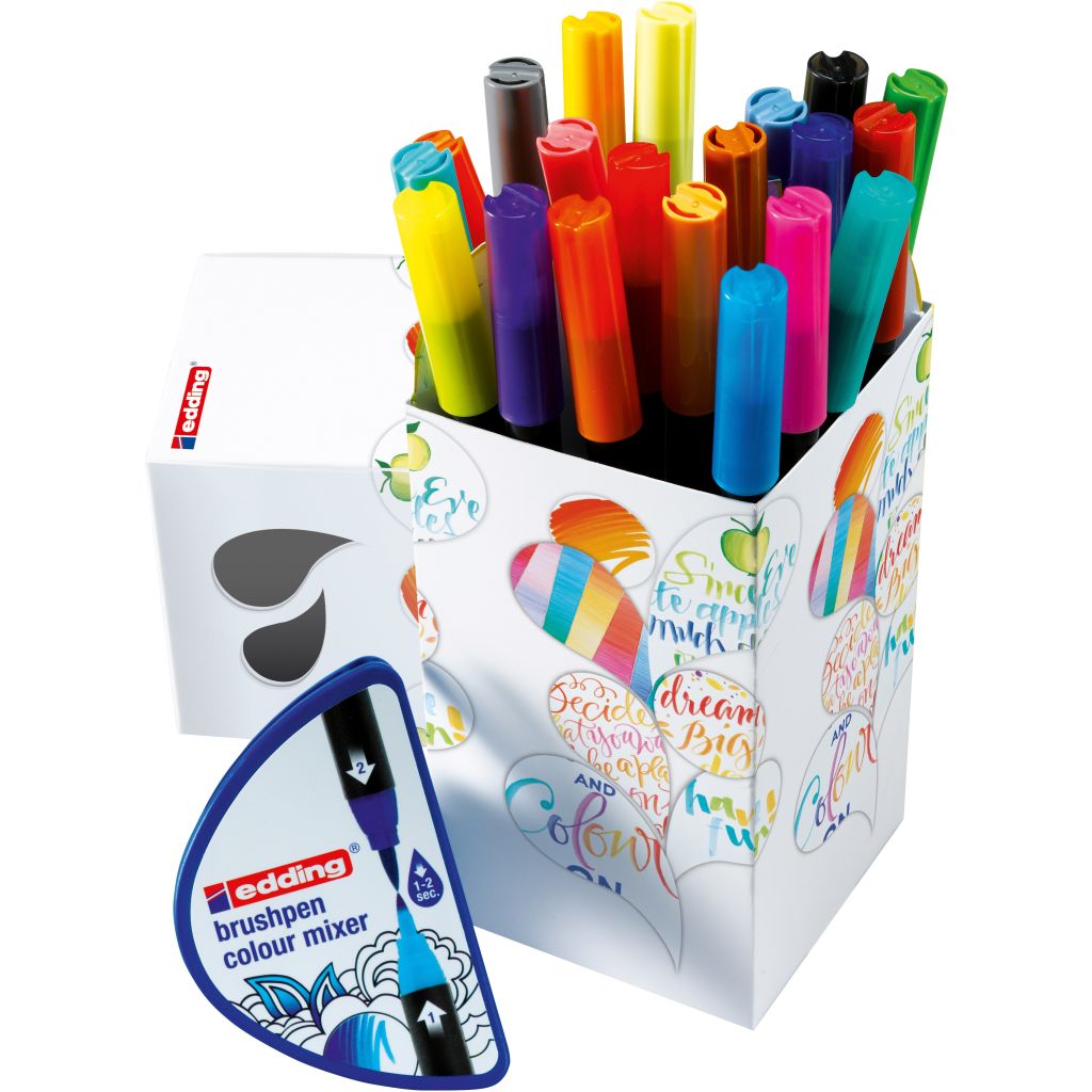 Edding 1340 Fiber Tip Brush Pens - Colour Happy Box of 20 Colours